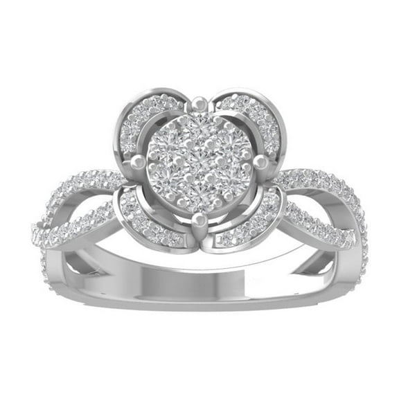 ARAIYA FINE JEWELRY 10K White Gold Round Cluster Diamond Engagement Ring (7/8 cttw, I2-I3 Clarity, I-J Color) Size 8