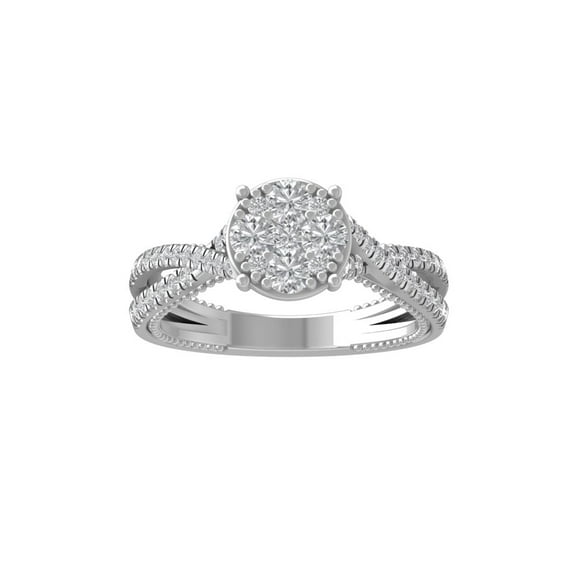 ARAIYA FINE JEWELRY 10K White Gold Round Cluster Lab Grown Diamond Engagement Ring (3/4 cttw, VS Clarity, D-F Color) Size 6