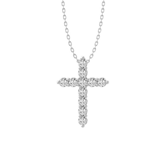 ARAIYA FINE JEWELRY 10K White Gold Round Diamond Cross Pendant with Sterling Silver Cable Chain Necklace (1/3 cttw, I-J Color, I2-I3 Clarity) 18"