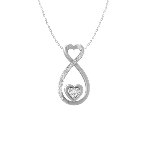 ARAIYA FINE JEWELRY 10K White Gold Round Diamond Heart Pendant with Sterling Silver Cable Chain Necklace (1/5 cttw, I-J Color, I2-I3 Clarity) 18"