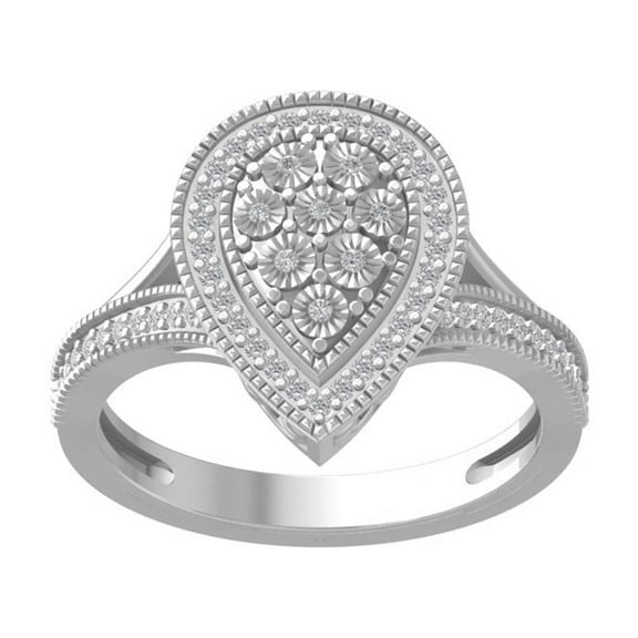 ARAIYA FINE JEWELRY 10K White Gold Round-shape Diamond Miracle Plate Ring (1/4 cttw, I2-I3 Clarity, I-J Color) Size 6