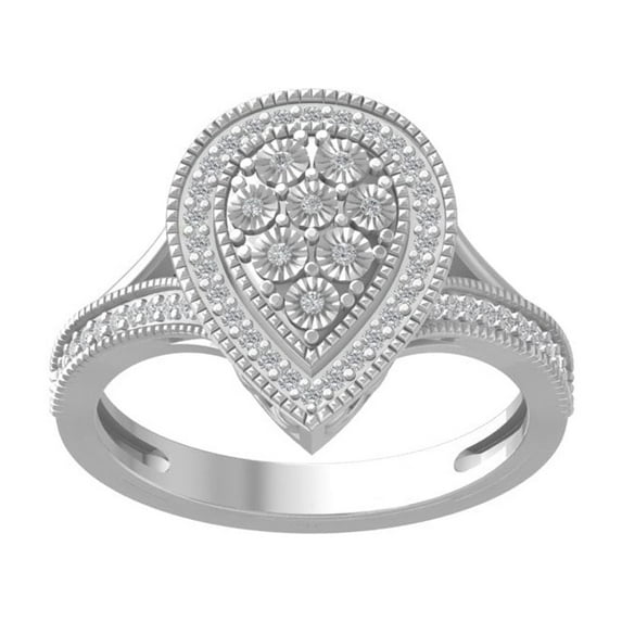 ARAIYA FINE JEWELRY 10K White Gold Round-shape Diamond Miracle Plate Ring (1/4 cttw, I2-I3 Clarity, I-J Color) Size 7