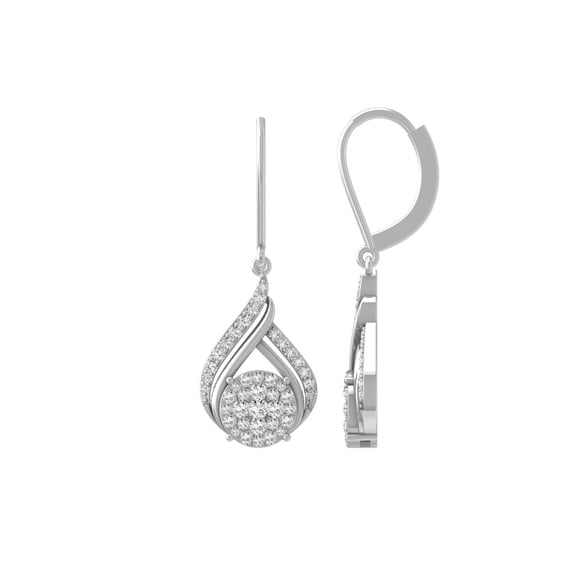 ARAIYA FINE JEWELRY 10K White Gold Round Lab-Grown Diamond Cluster Dangle Earrings (5/8 cttw, VS1 Clarity, D-E Color)