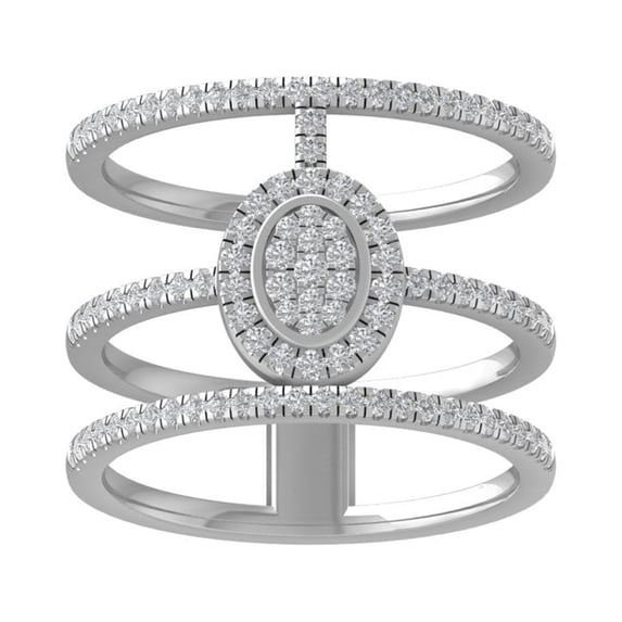 ARAIYA FINE JEWELRY 10K White Gold Round Lab Grown Diamond Cluster Three Row Ring (1/2 cttw, VS Clarity, D-E Color) Size 10