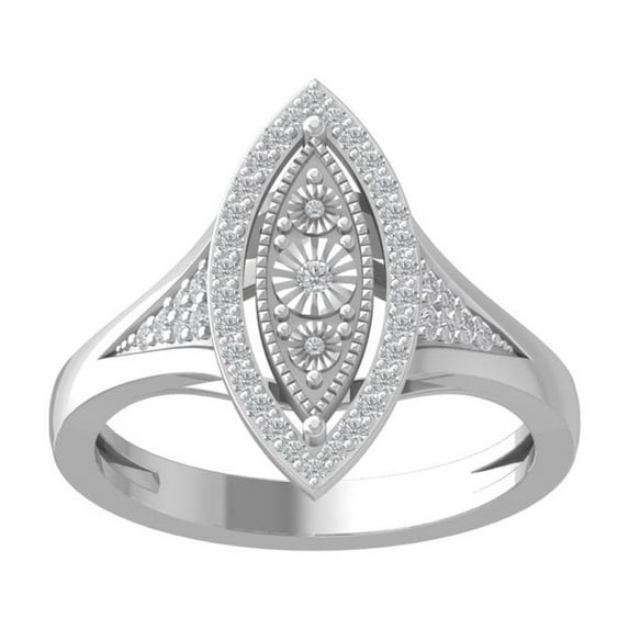ARAIYA FINE JEWELRY 10K White Gold Round Lab Grown Diamond Marquise Shape Band Ring (1/4 cttw, VS Clarity, D-E Color) Size 9.5