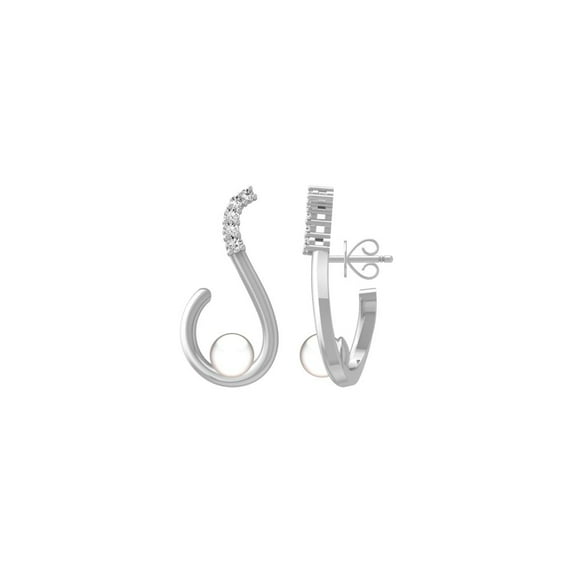 ARAIYA FINE JEWELRY 10K White Gold Round Lab-Grown Diamond and Pearl Stud Earrings (1/8 cttw, VS1 Clarity, D-E Color)