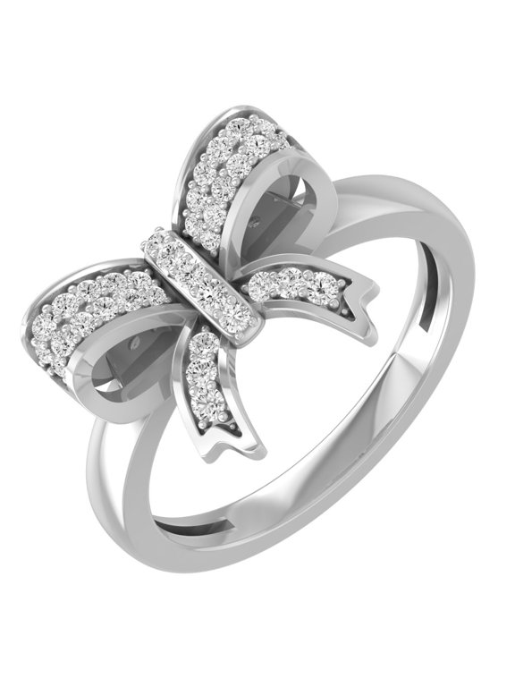 ARAIYA FINE JEWELRY 10K White Gold Round-Shape Diamond Bow Knot Ring (1/4 Cttw, I-J Color, I2-I3 Clarity) Size 9.5