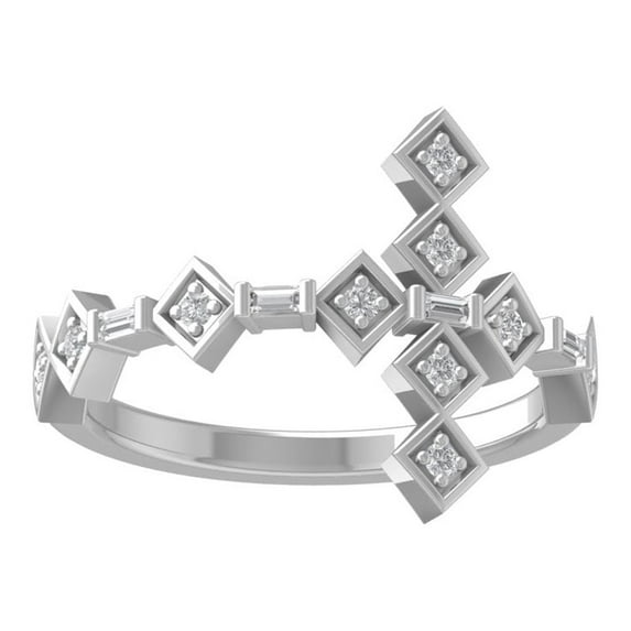 ARAIYA FINE JEWELRY 10K White Gold Round and Baguette shape Lab Grown Diamond Cross Engagement Ring (1/8 cttw, VS Clarity, D-E Color) Size 10