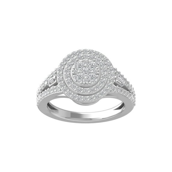 ARAIYA FINE JEWELRY 10K White Gold Round and Baguette shape Lab Grown Diamond Engagement Ring (1 cttw, VS Clarity, D-F Color) Size 6.5
