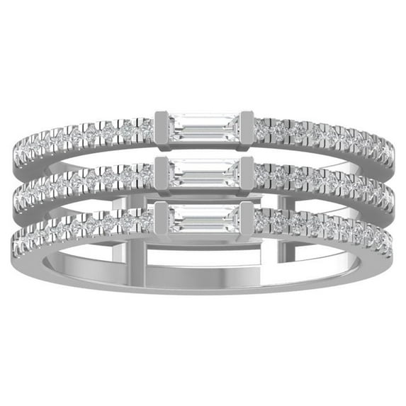 ARAIYA FINE JEWELRY 10K White Gold Round and Baguette shape Lab Grown Diamond Triple Row Wedding Band Ring (1/2 cttw, VS Clarity, D-E Color) Size 8.5