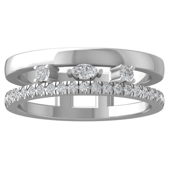 ARAIYA FINE JEWELRY 10K White Gold Round and Baguette shape Lab Grown Diamond Wedding Band Ring (1/3 cttw, VS Clarity, D-E Color) Size 8.5