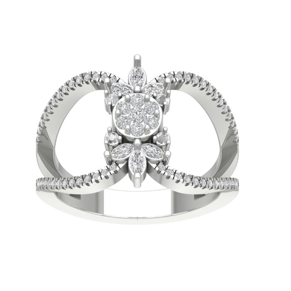 ARAIYA FINE JEWELRY 10K White Gold Round and Marquise Lab Grown Diamond Cluster Band Ring (1/2 cttw, D-F Color, VS Clarity), Size 6