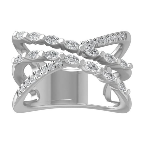 ARAIYA FINE JEWELRY 10K White Gold Round and Marquise shape Diamond Band Ring (5/8 cttw, I2-I3 Clarity, I-J Color) Size 8