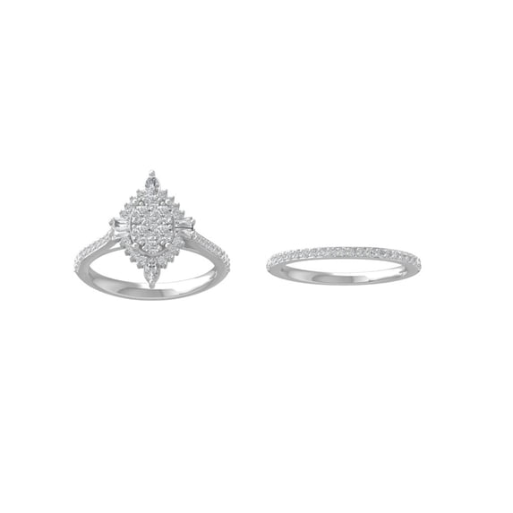 ARAIYA FINE JEWELRY 10K White Gold Round and Marquise-shape Diamond Engagement Ring (1 1/5 cttw, I-J Color, I2-I3 Clarity), Size 9