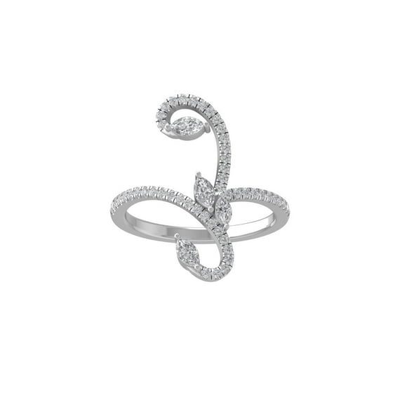ARAIYA FINE JEWELRY 10K White Gold Round and Marquise shape Lab Grown Diamond Band Ring (1/2 cttw, VS Clarity, D-F Color) Size 5.5