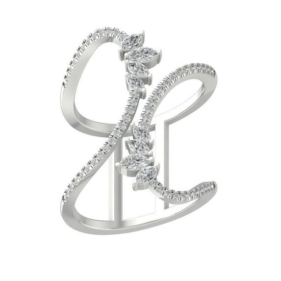 ARAIYA FINE JEWELRY 10K White Gold Round and Marquise shape Lab Grown Diamond Fashion Band Ring (3/4 cttw, VS Clarity, D-E Color) Size 6