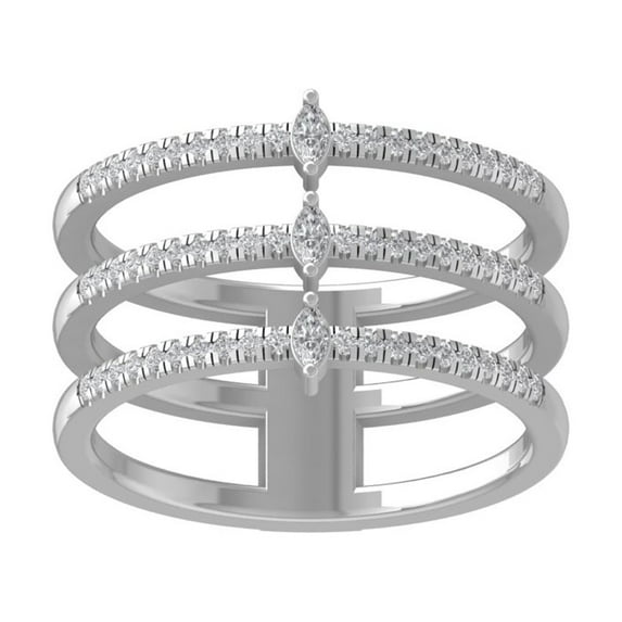 ARAIYA FINE JEWELRY 10K White Gold Round and Marquise shape Lab Grown Diamond Triple Row Wedding Band Ring (1/3 cttw, VS Clarity, D-E Color) Size 10