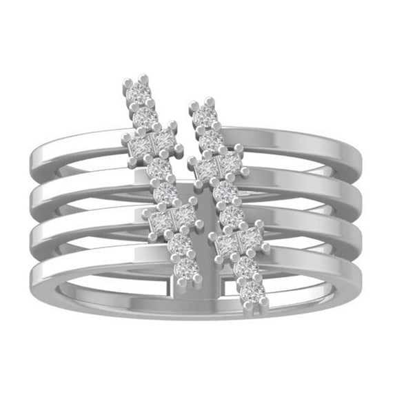 ARAIYA FINE JEWELRY 10K White Gold Round and Princess shape Lab Grown Diamond Band Ring (1/4 cttw, VS Clarity, D-F Color) Size 9.5