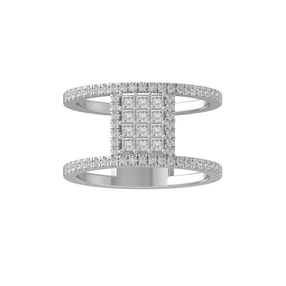 ARAIYA FINE JEWELRY 10K White Gold Round and Princess shape Lab Grown Diamond Band Ring (3/4 cttw, VS Clarity, D-F Color) Size 5.5
