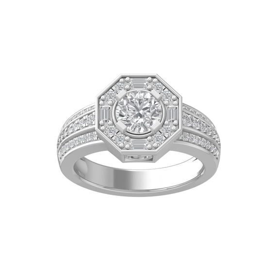 ARAIYA FINE JEWELRY 10K White Gold Round and baguette shape Diamond Engagement Ring (1 1/2 cttw, I2-I3 Clarity, I-J Color) Size 6