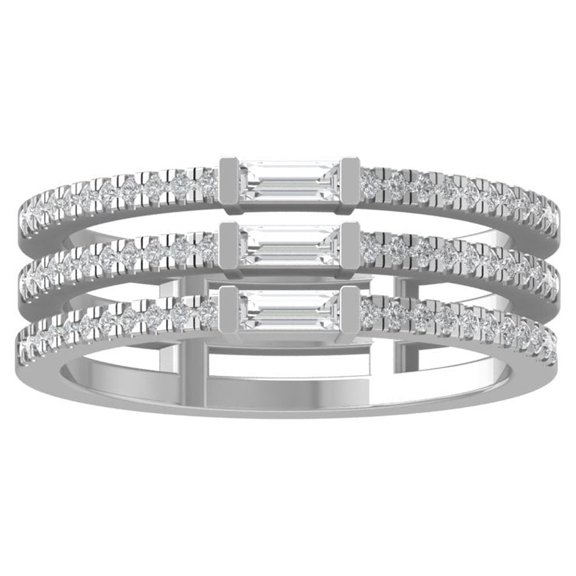 ARAIYA FINE JEWELRY 10K White Gold Round and baguette shape Diamond Fashion Ring (1/2 cttw, I2-I3 Clarity, I-J Color) Size 8.5