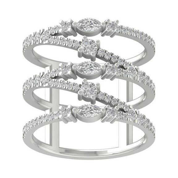 ARAIYA FINE JEWELRY 10K White Gold Round and marquise-shape Diamond Fashion Ring (1 cttw, I2-I3 Clarity, I-J Color) Size 6.5