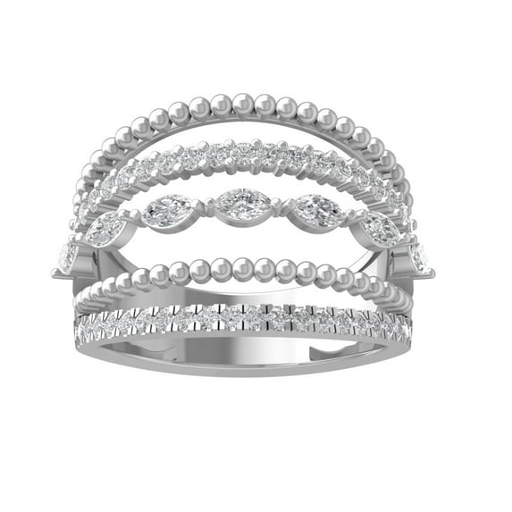 ARAIYA FINE JEWELRY 10K White Gold Round and marquise-shape Diamond Fashion Ring (1 cttw, I2-I3 Clarity, I-J Color) Size 7
