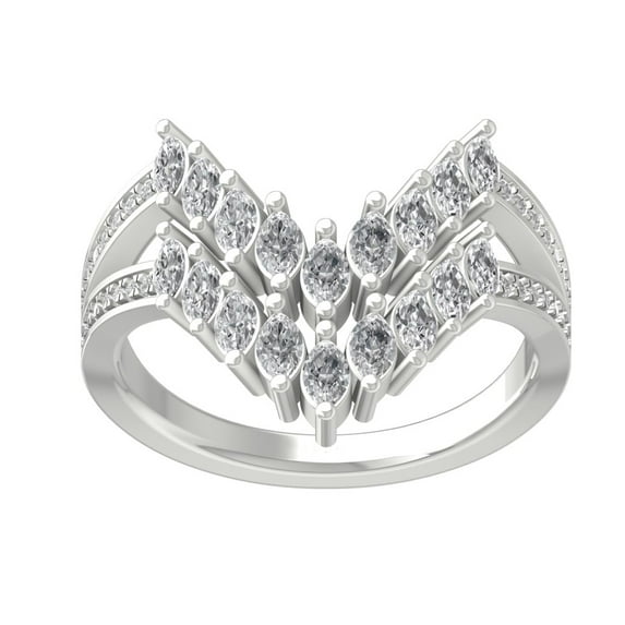 ARAIYA FINE JEWELRY 10K White Gold Round and marquise-shape Diamond Fashion Ring (1 cttw, I2-I3 Clarity, I-J Color) Size 9.5