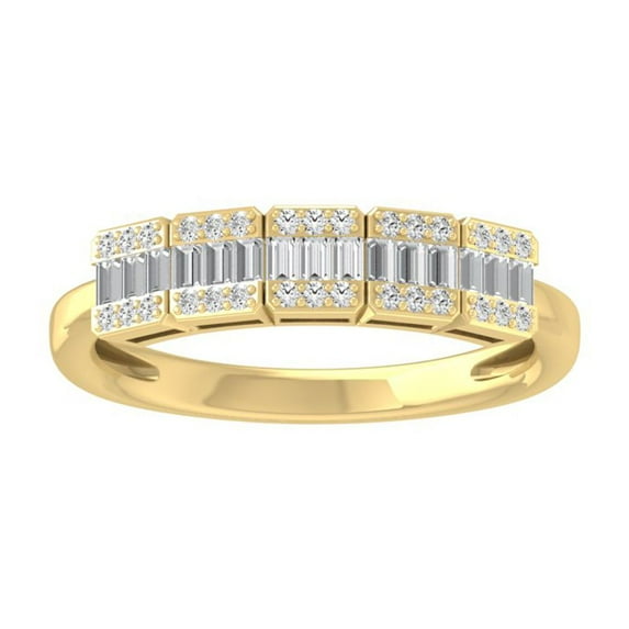 ARAIYA FINE JEWELRY 10K Yellow Gold Baguette and Round Diamond Cluster Engagement Ring (1/3 cttw, I2-I3 Clarity, I-J Color) Size 9