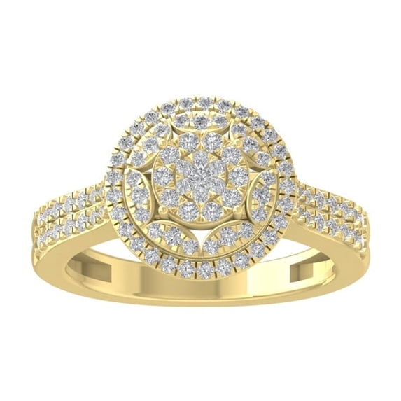 ARAIYA FINE JEWELRY 10K Yellow Gold Diamond Cluster Ring (5/8 cttw, I-J Color, I2-I3 Clarity) Size 9