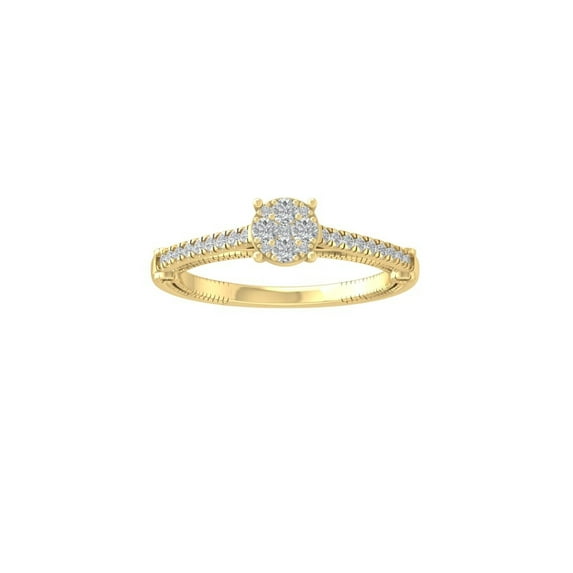 ARAIYA FINE JEWELRY 10K Yellow Gold Diamond Composite Cluster Engagement Ring (1/33 cttw, I-J Color, I2-I3 Clarity) Size 8