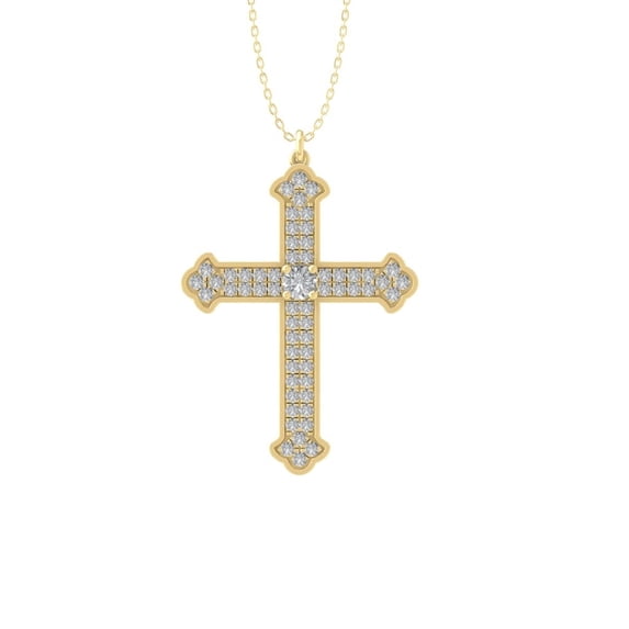 ARAIYA FINE JEWELRY 10K Yellow Gold Diamond Cross Pendant with Gold Plated Silver Cable Chain Necklace (1/2 cttw, I-J Color, I2-I3 Clarity) 18"
