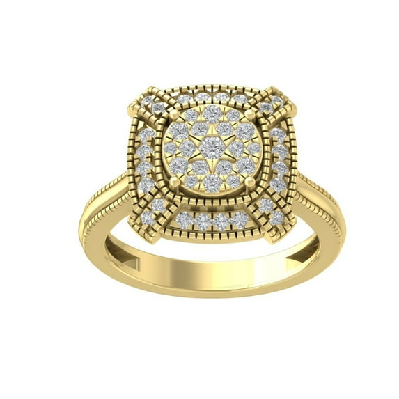 ARAIYA FINE JEWELRY 10K Yellow Gold Diamond Halo Cluster Ring (1/2 cttw, I-J Color, I2-I3 Clarity) Size 9