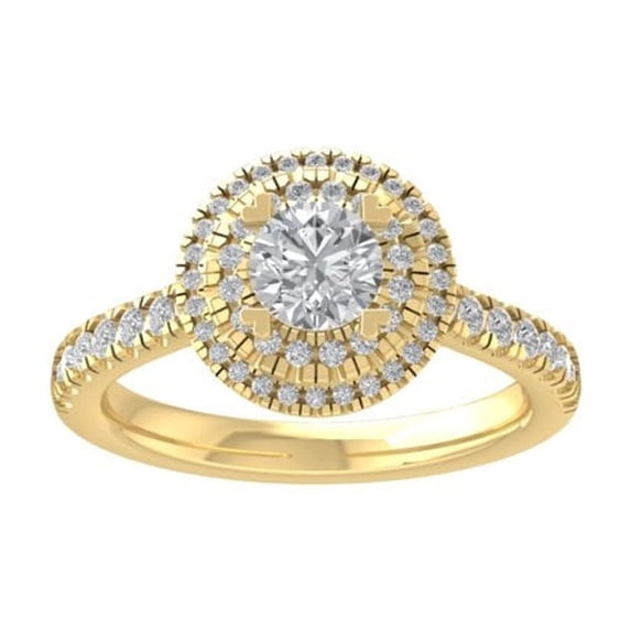 ARAIYA FINE JEWELRY 10K Yellow Gold Diamond Halo Engagement Ring (1 1/3 cttw, I-J Color, I2-I3 Clarity) Size 5