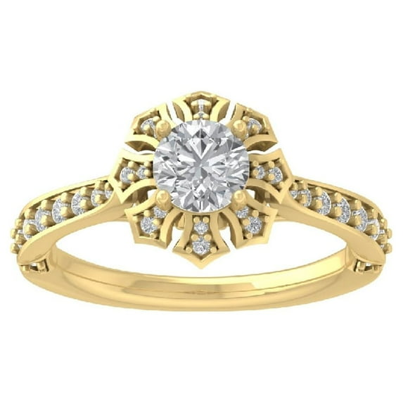 ARAIYA FINE JEWELRY 10K Yellow Gold Diamond Halo Engagement Ring (1/3 cttw, I-J Color, I2-I3 Clarity) Size 6