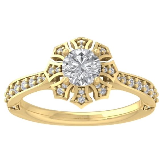 ARAIYA FINE JEWELRY 10K Yellow Gold Diamond Halo Engagement Ring (1/3 cttw, I-J Color, I2-I3 Clarity) Size 8