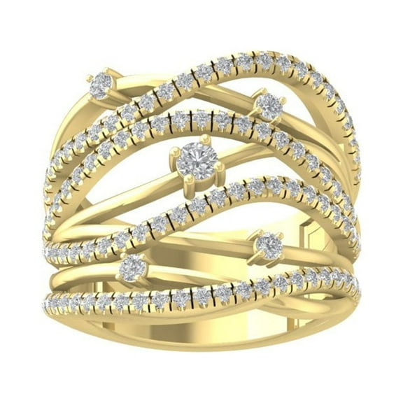 ARAIYA FINE JEWELRY 10K Yellow Gold Lab-Grown Diamond Anniversary Ring (1 cttw Round-shape Lab-Grown Diamonds (D-F Color, VS Clarity) Size 6.5