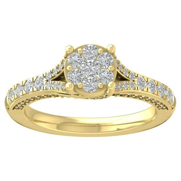 ARAIYA FINE JEWELRY 10K Yellow Gold Lab Grown Diamond Cluster Ring (7/8 cttw, D-F Color, VS Clarity), Size 7