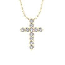ARAIYA FINE JEWELRY 10K Yellow Gold Lab Grown Diamond Cross Pendant with Gold Plated Silver Cable Chain Necklace (7/8 cttw, D-F Color, VS Clarity) 18"