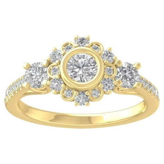 ARAIYA FINE JEWELRY 10K Yellow Gold Lab Grown Diamond Halo Engagement Ring (1 cttw, D-F Color, VS Clarity) Size 7