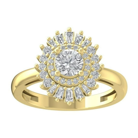 ARAIYA FINE JEWELRY 10K Yellow Gold Lab Grown Diamond Halo Engagement Ring (1 cttw, D-F Color, VS1 Clarity) Size 5