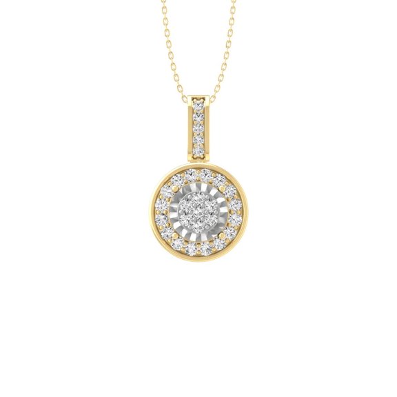 Araiya Fine Jewelry 10K Yellow Gold Lab-Grown Diamond Halo Pendant for Women with Gold Plated Silver Cable Chain Necklace (1/2 cttw, VS1 Clarity, D-F Color) 18inch