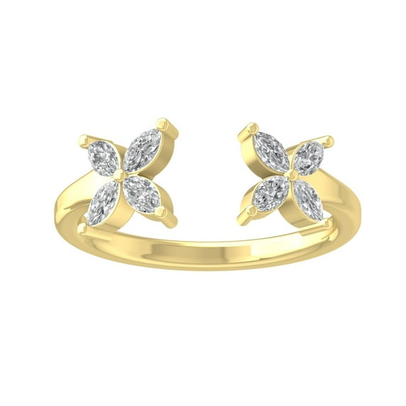 ARAIYA FINE JEWELRY 10K Yellow Gold Marquise-shape Lab Grown Diamond Flower Open Band Ring (1/2 cttw, VS Clarity, D-E Color) Size 9