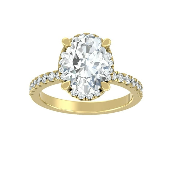 ARAIYA FINE JEWELRY 10K Yellow Gold Oval and Round Shape Lab Grown Diamond Prong-Set Engagement Ring Size 8.5 (2 cttw, D-F Color, VS Clarity)