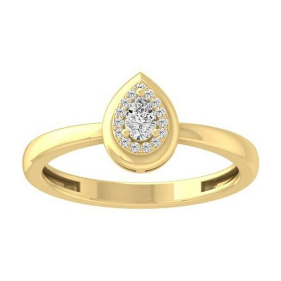 ARAIYA FINE JEWELRY 10K Yellow Gold Pear and Round Diamond Halo Engagement Ring (1/8 cttw, I1 Clarity, I-J Color) Size 8.5