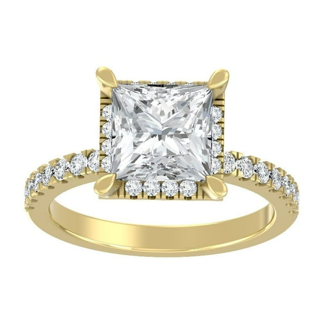 ARAIYA FINE JEWELRY 10K Yellow Gold Princess and Round Shape Lab Grown Diamond Prong-Set Engagement Ring Size 8 (2 cttw, D-F Color, VS Clarity)