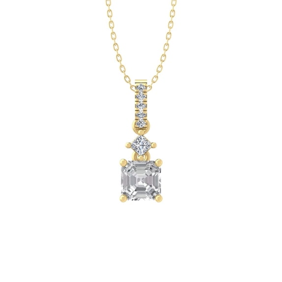ARAIYA FINE JEWELRY 10K Yellow Gold Round and Asscher-shape Lab Grown Diamond Solitaire Pendant Silver Yellow Plating Cable Chain Necklace (3/4 cttw, D-F Color, VS Clarity) 18"