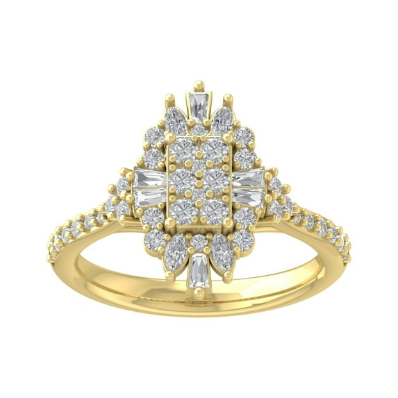 ARAIYA FINE JEWELRY 10K Yellow Gold Round Baguette and Marquise Lab Grown Diamond Halo Ring (1 cttw, D-F Color, VS Clarity), Size 9.5