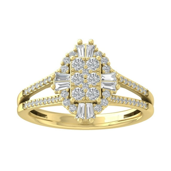 ARAIYA FINE JEWELRY 10K Yellow Gold Round Baguette and Marquise Lab Grown Diamond Halo Ring (3/4 cttw, D-F Color, VS Clarity), Size 7