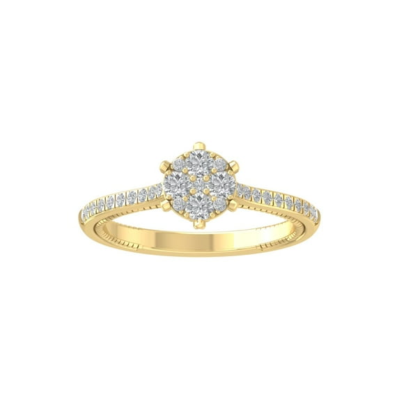 ARAIYA FINE JEWELRY 10K Yellow Gold Round Cluster Diamond Engagement Ring (1/2 cttw, I-J Color, I2-I3 Clarity), Size 7